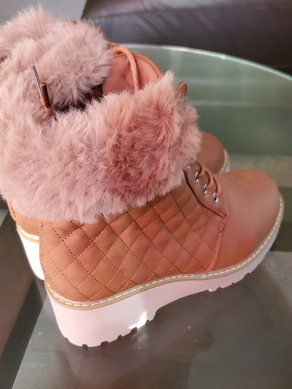 Women's Quilted Faux-Fur Ankle Boot - Tan